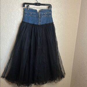 Anthropologie Pilcro Denim and Black Tulle Skirt